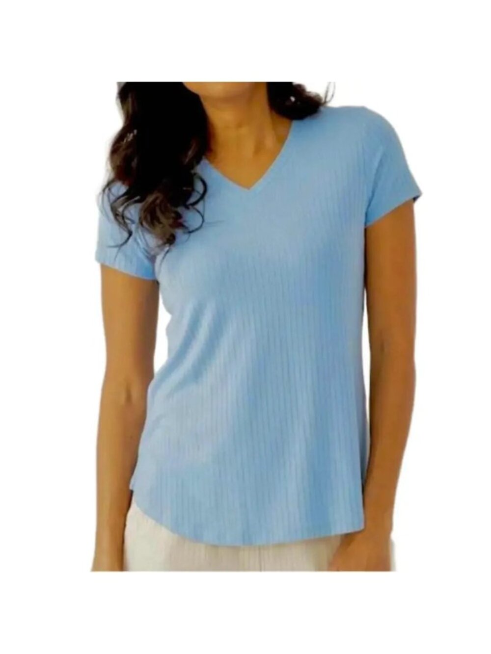 NEW Cuddl Duds Light Baby Blue Ribbed V-neck Tee T-shirt- 2X